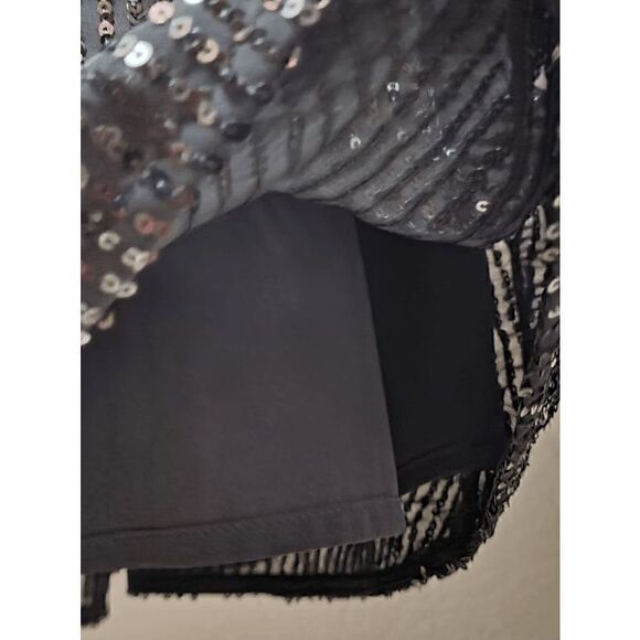 🖤✨ MICHAEL KORS Black Sequin Stripe Long Sleeve V-Neck Dress SIZE M $195 NWT - Picture 14 of 17